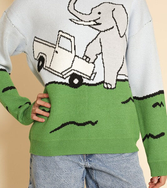 Elephant safari knit sweater